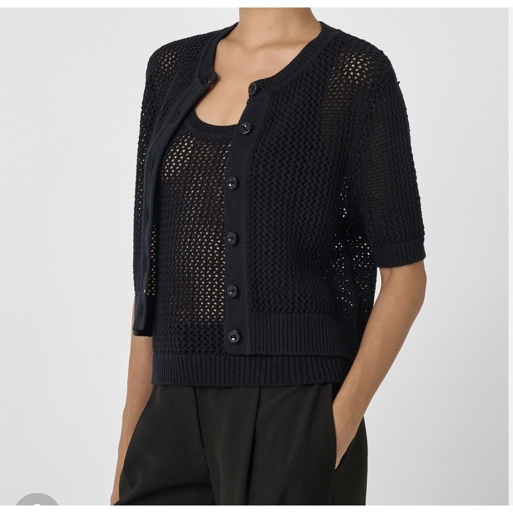 Toccin Izzy Black Crochet Knit Tank Top Open Weave Sleeveless Quiet Luxury
